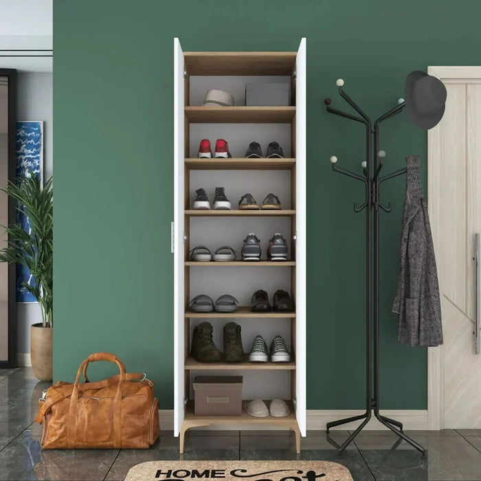 Harmony Dual-Tone Tall Storage Cabinet White and Oak
