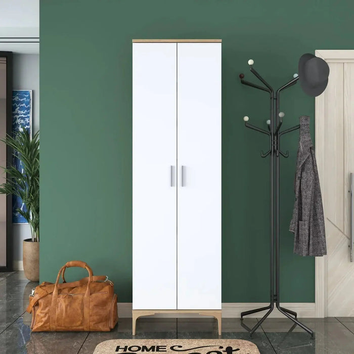 Harmony Dual-Tone Tall Storage Cabinet White and Oak