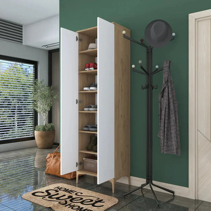 Harmony Dual-Tone Tall Storage Cabinet White and Oak