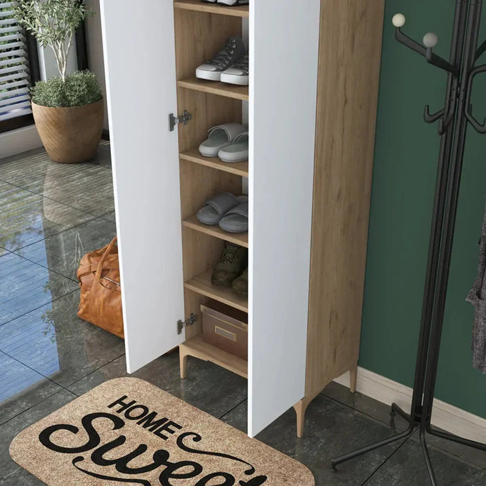 Harmony Dual-Tone Tall Storage Cabinet White and Oak