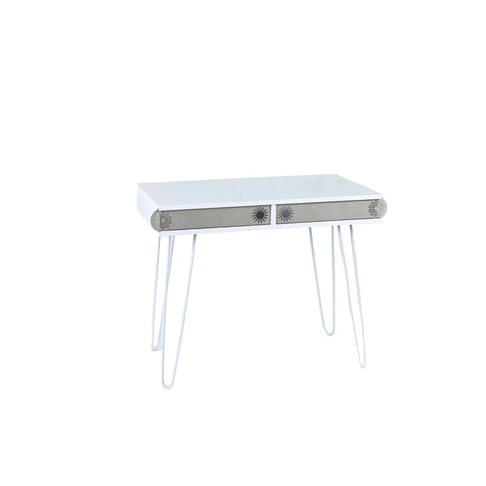Home and Office Illia Desk with Metal Hairpin Legs | Multipurpose Illia Desk with 2 Easy Sliding Door Drawers - White