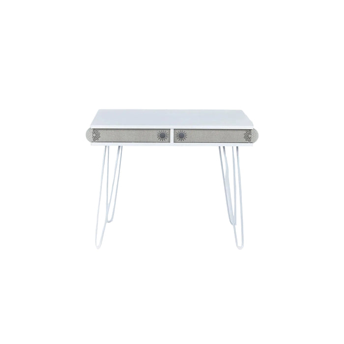 Home and Office Illia Desk with Metal Hairpin Legs | Multipurpose Illia Desk with 2 Easy Sliding Door Drawers - White