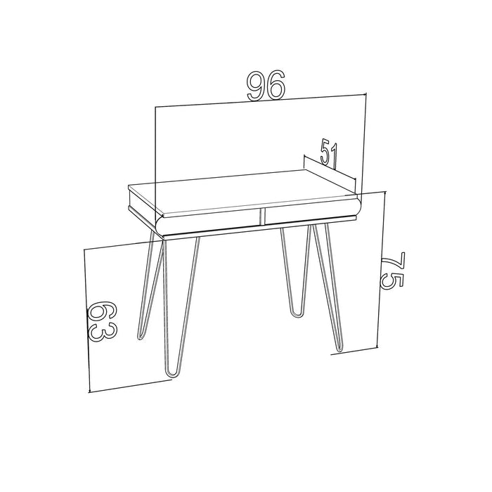 Home and Office Illia Desk with Metal Hairpin Legs | Multipurpose Illia Desk with 2 Easy Sliding Door Drawers - White