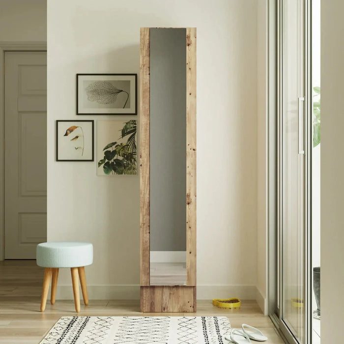 Iron Mirrored Shoe Cabinet Pine finish