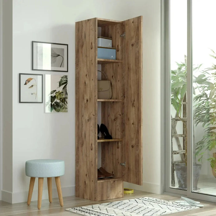 Iron Mirrored Shoe Cabinet Pine finish