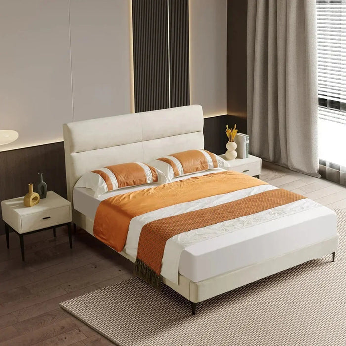 KYOTO King Upholstered Bed with Straight-Line Headboard & Metal Feet (180x200)