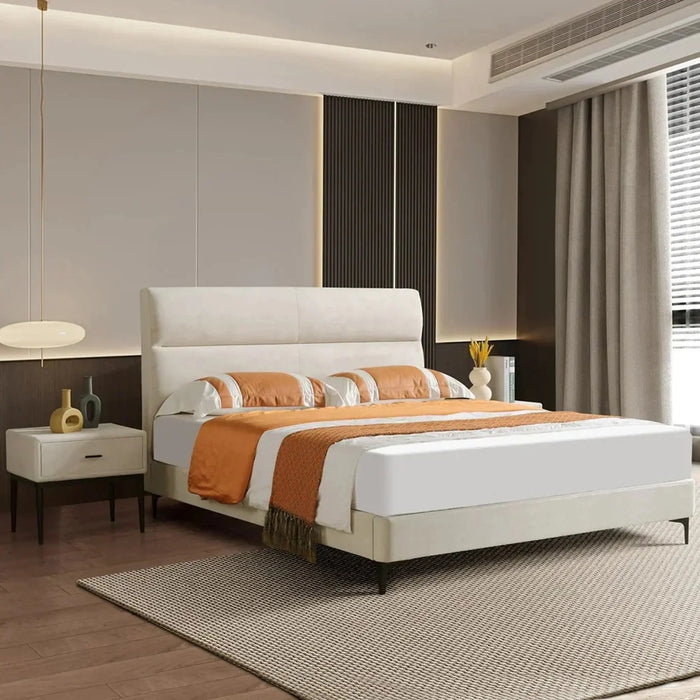 KYOTO Single Upholstered Bed with Straight-Line Headboard & Metal Feet (120x200)