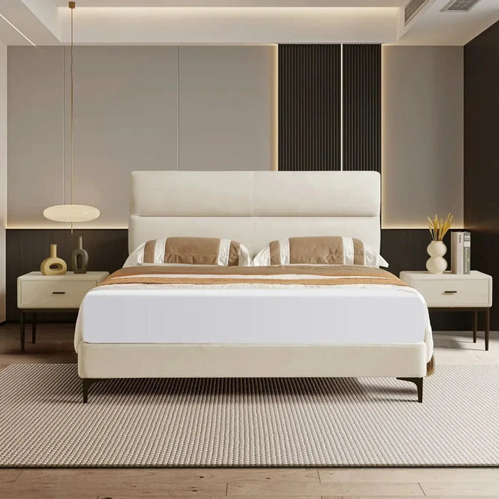 KYOTO Single Upholstered Bed with Straight-Line Headboard & Metal Feet (120x200)