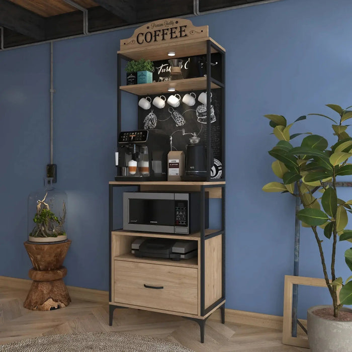 LuminEase Coffee & Storage Cabinet with light walnut
