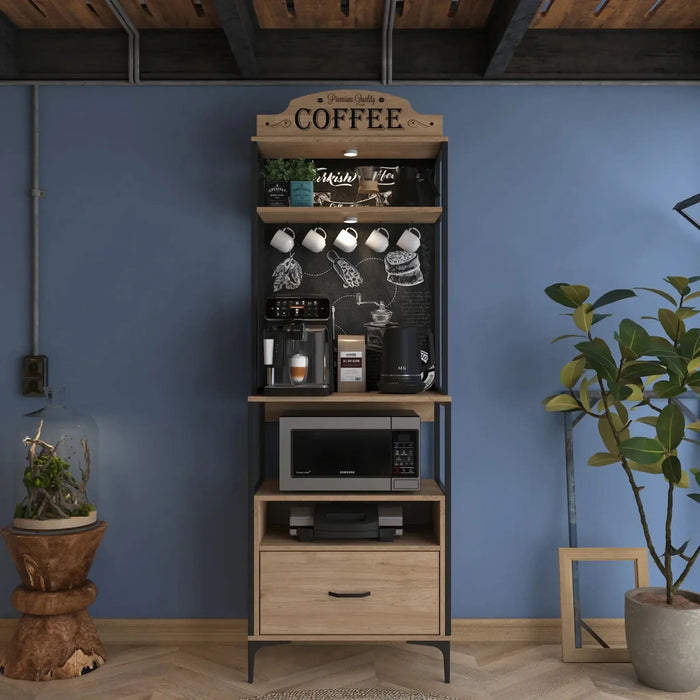 LuminEase Coffee & Storage Cabinet with light walnut