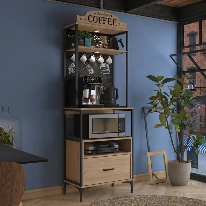 LuminEase Coffee & Storage Cabinet with light walnut