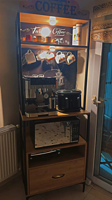 LuminEase Coffee & Storage Cabinet with light walnut