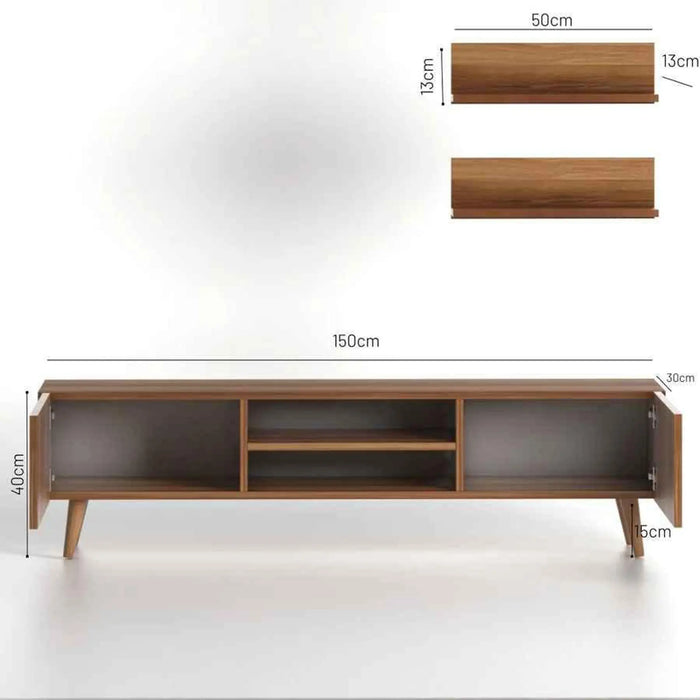Modern Plane TV Stand for Living Room with Wooden Legs | Modern Tv Unit Media with Mount Shelf Up to 65 Inch TV - Walnut