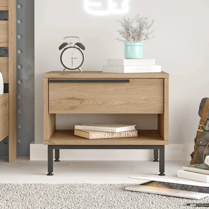 Modern Wooden Bedside Table with Drawer & Open Shelf