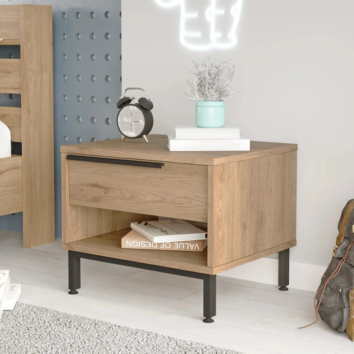 Modern Wooden Bedside Table with Drawer & Open Shelf