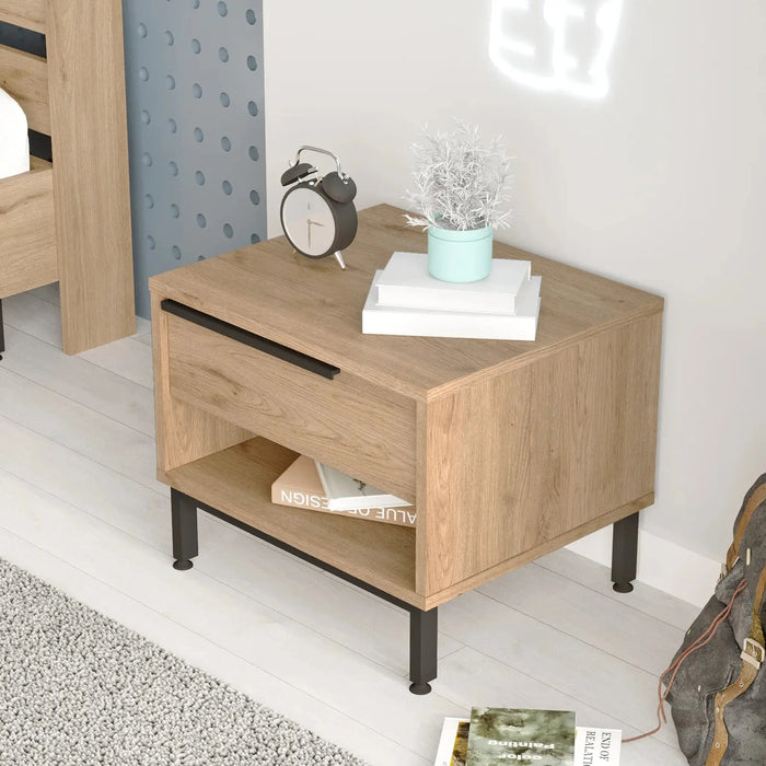 Modern Wooden Bedside Table with Drawer & Open Shelf