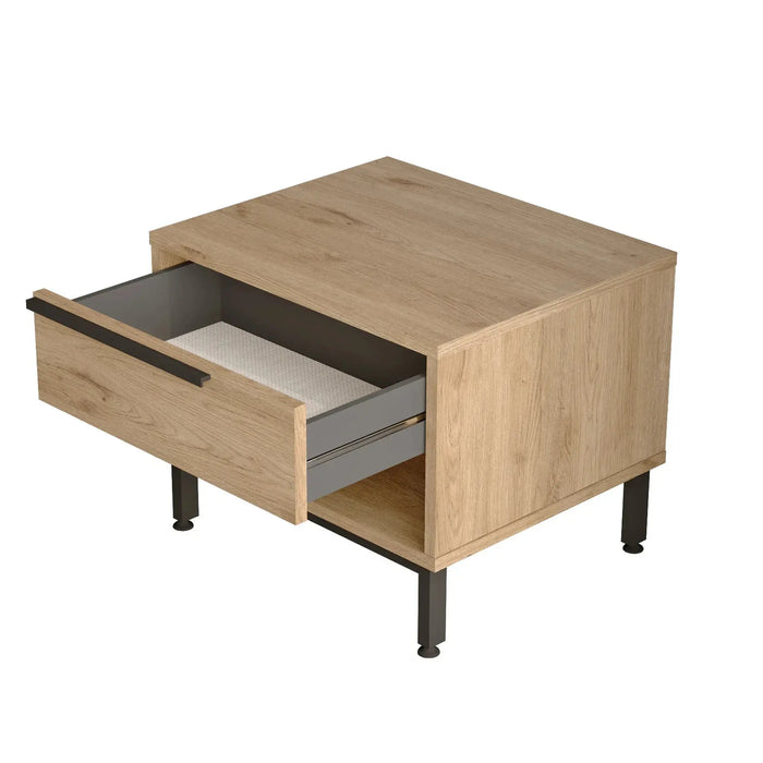 Modern Wooden Bedside Table with Drawer & Open Shelf