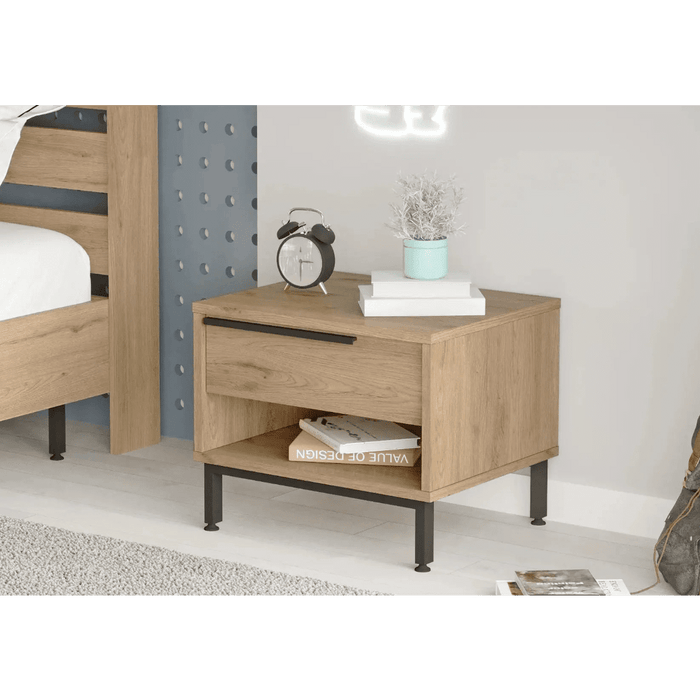 Modern Wooden Bedside Table with Drawer & Open Shelf