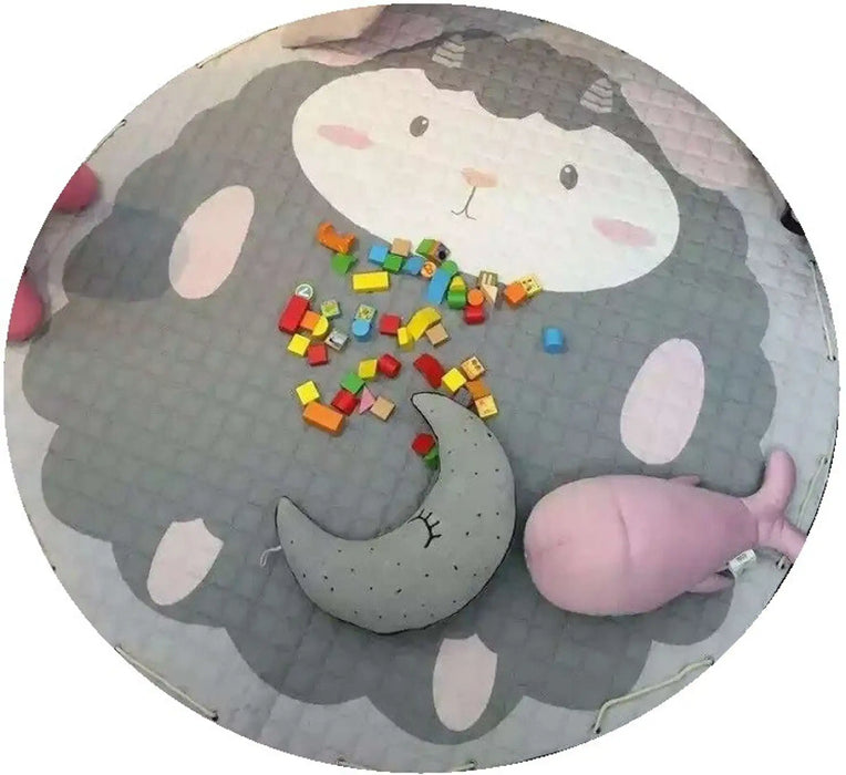 Multipurpose Round Kids Sheep Printed Play Mat | Childrens Super Soft Non Slip Sheep Printed Rug with Storage Bag for Kids Room