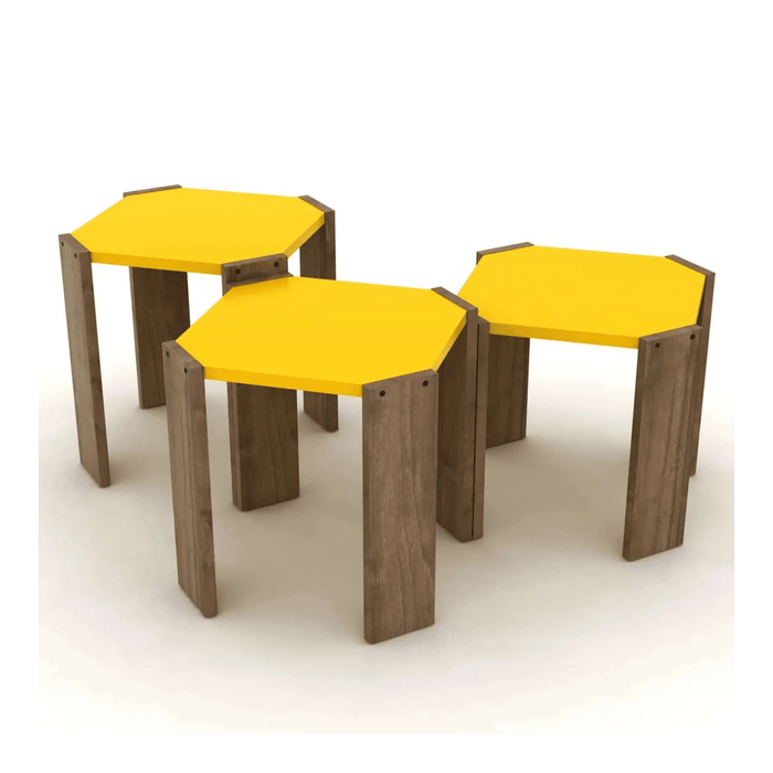 Nested Coffee Table for Living Room | Contemporary Modern Nesting Coffee Table Set of 3 - Walnut/Yellow