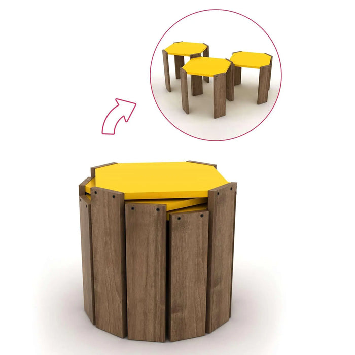 Nested Coffee Table for Living Room | Contemporary Modern Nesting Coffee Table Set of 3 - Walnut/Yellow
