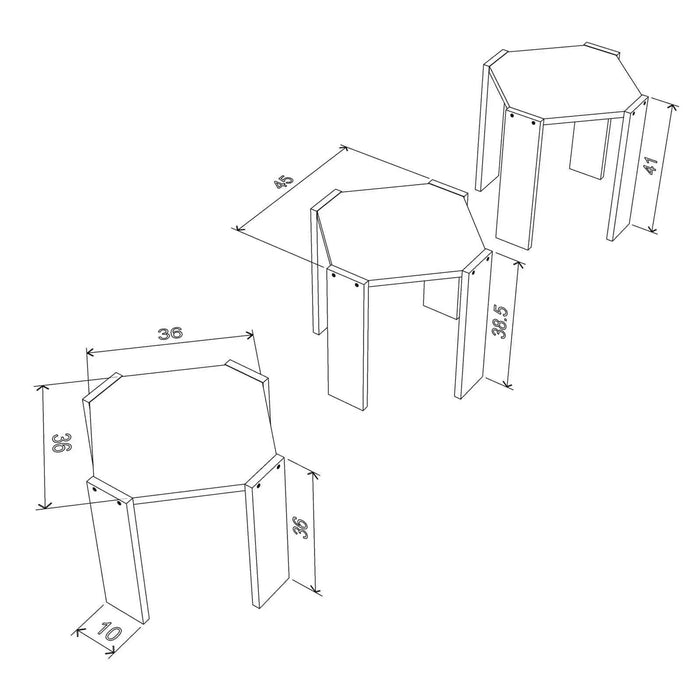 Nested Coffee Table for Living Room | Contemporary Modern Nesting Coffee Table Set of 3 - Walnut/Yellow