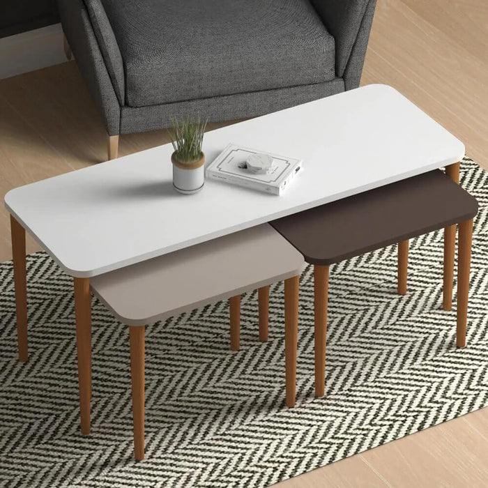 Omega Nested Coffee Table for Living Room | Contemporary Modern Nesting Coffee Table Set of 3 in Multicolor
