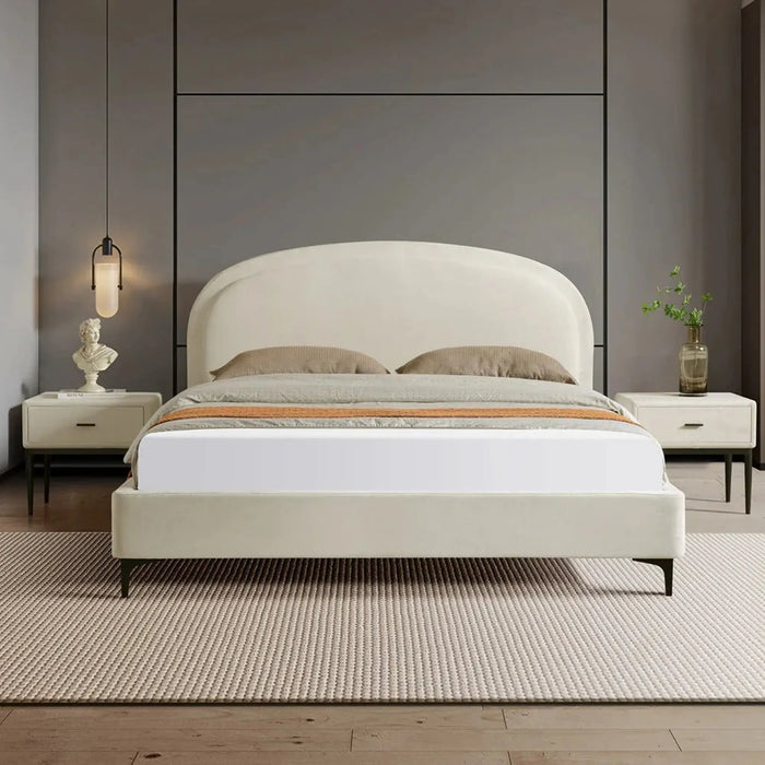 OSAKA Queen Upholstered Bed with Curved Headboard & Metal Feet (160x200)