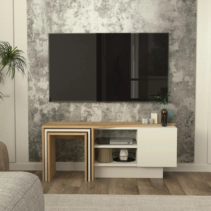 Rodega TV Stand with Nesting Table Sepet Sandstone Finish | Upto 55 inch TV