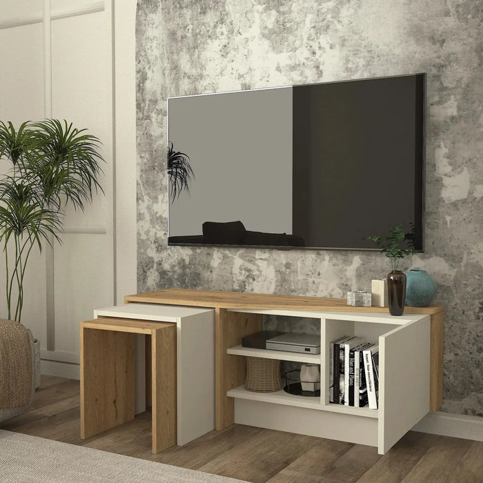 Rodega TV Stand with Nesting Table Sepet Sandstone Finish | Upto 55 inch TV