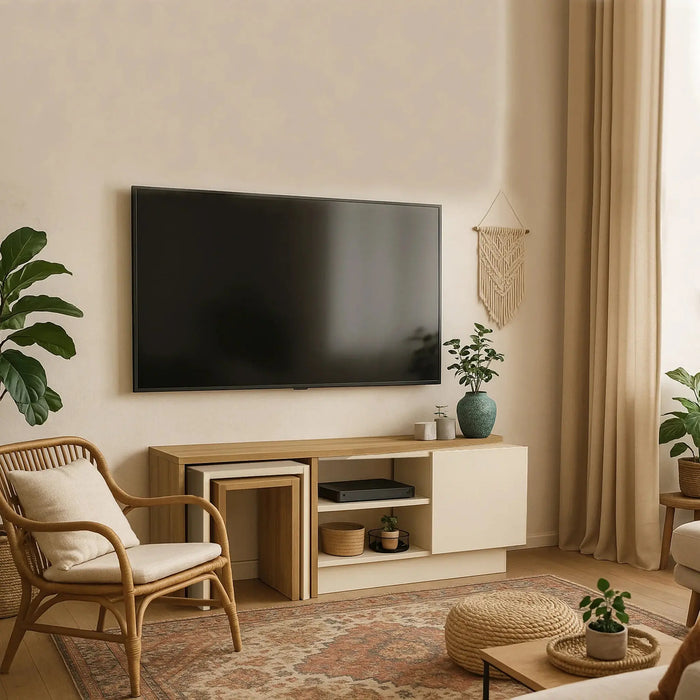 Rodega TV Stand with Nesting Table Sepet Sandstone Finish | Upto 55 inch TV