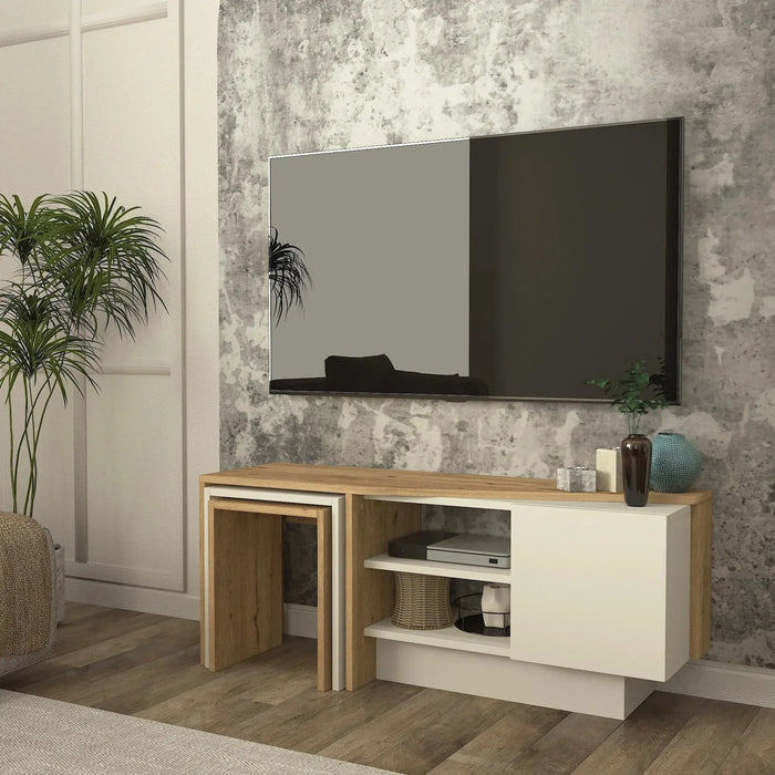 Rodega TV Stand with Nesting Table Sepet Sandstone Finish | Upto 55 inch TV