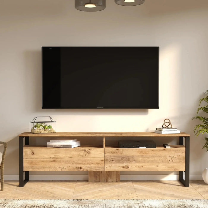 Royal TV Unit  Pine Wood Finish | Modern TV Stand with Metal Legs | Upto 75 inch TV