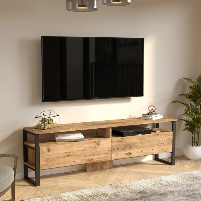 Royal TV Unit  Pine Wood Finish | Modern TV Stand with Metal Legs | Upto 75 inch TV