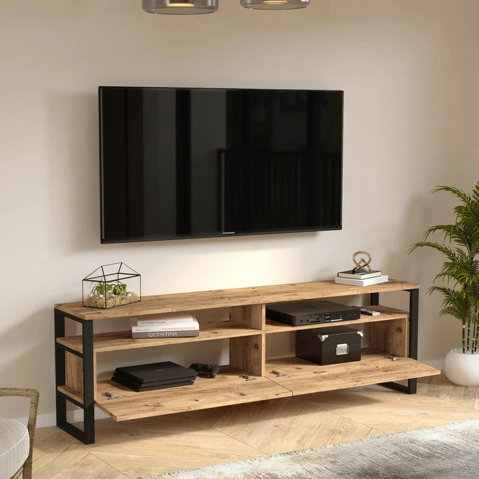 Royal TV Unit  Pine Wood Finish | Modern TV Stand with Metal Legs | Upto 75 inch TV