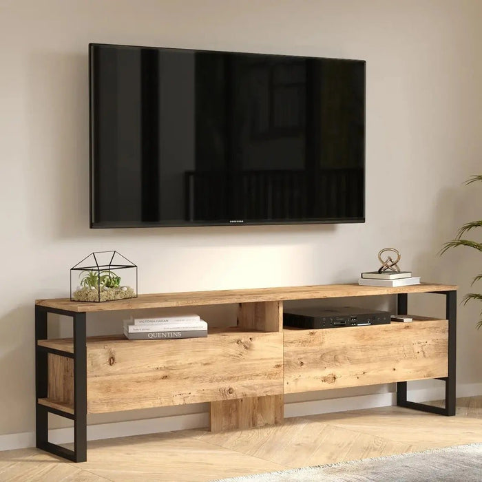 Royal TV Unit  Pine Wood Finish | Modern TV Stand with Metal Legs | Upto 75 inch TV