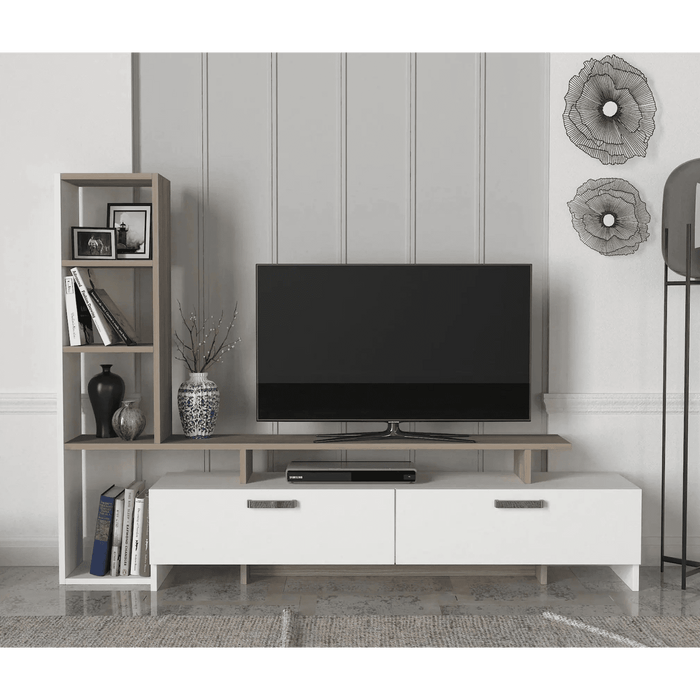 Simal TV Stand White | TV Cabinet with Open & Closed Storage | Upto 55 inch TV | Upto 55 inch TV
