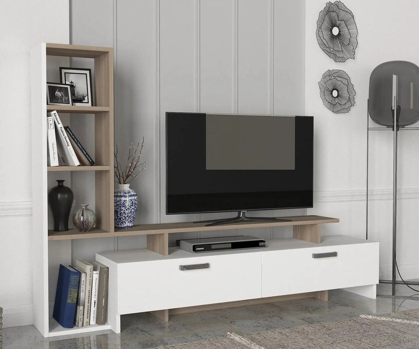Simal TV Stand White | TV Cabinet with Open & Closed Storage | Upto 55 inch TV | Upto 55 inch TV