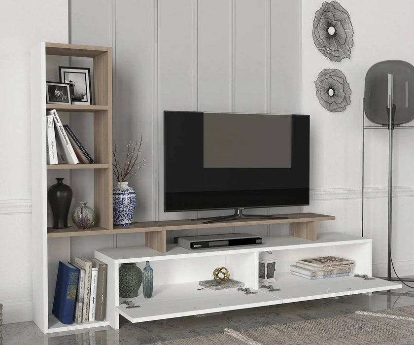 Simal TV Stand White | TV Cabinet with Open & Closed Storage | Upto 55 inch TV | Upto 55 inch TV