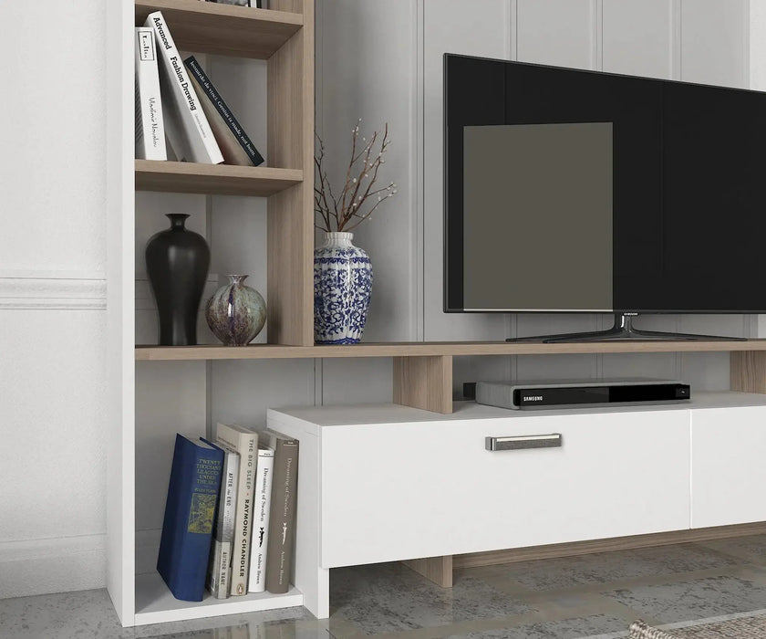 Simal TV Stand White | TV Cabinet with Open & Closed Storage | Upto 55 inch TV | Upto 55 inch TV