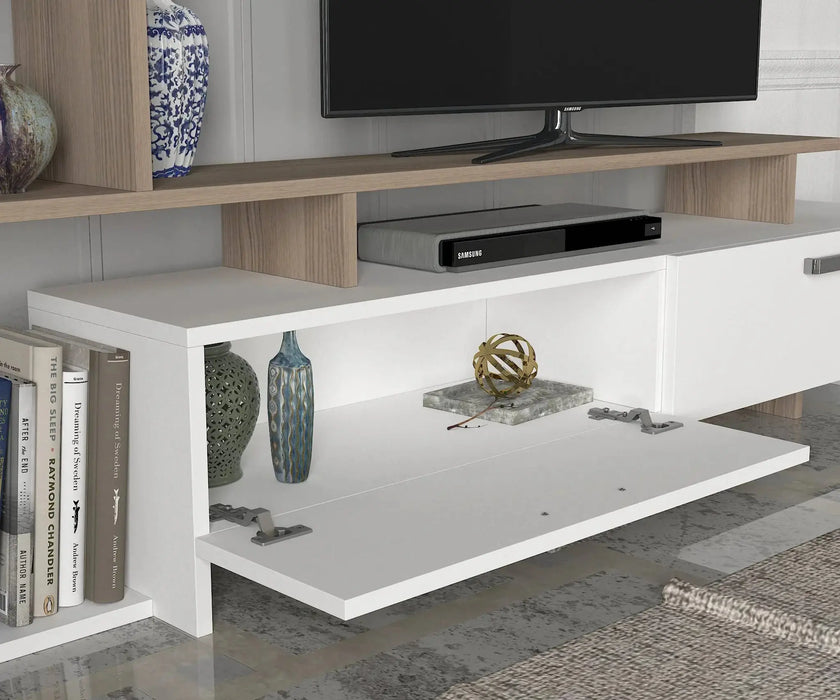 Simal TV Stand White | TV Cabinet with Open & Closed Storage | Upto 55 inch TV | Upto 55 inch TV