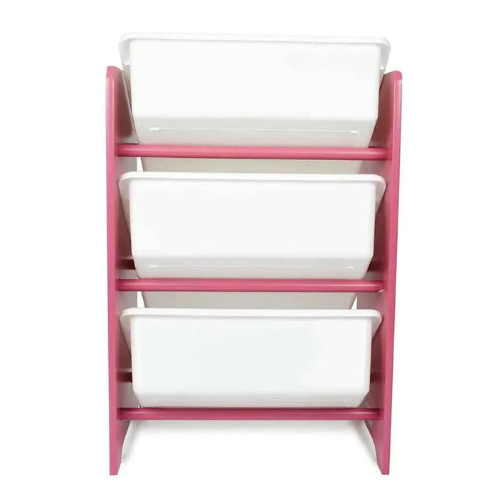 Super Girl 3 Bins Organizer for Children | Durable Toy Storage with Supporting Bars for Kids Play Room - Pink