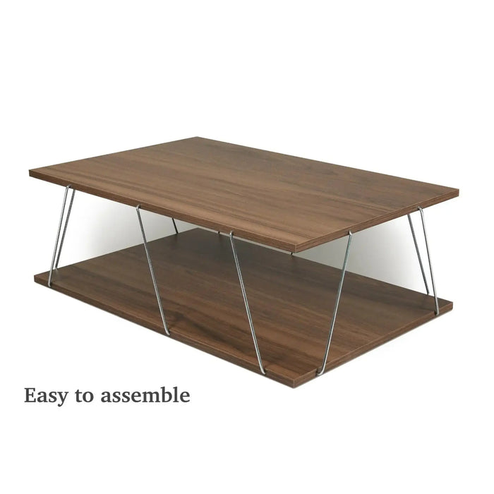 Tar Coffee Table for Living Room | Easy to Assemble Rectangular Tar Coffee Table with Bottom Shelf - Walnut/Chrome