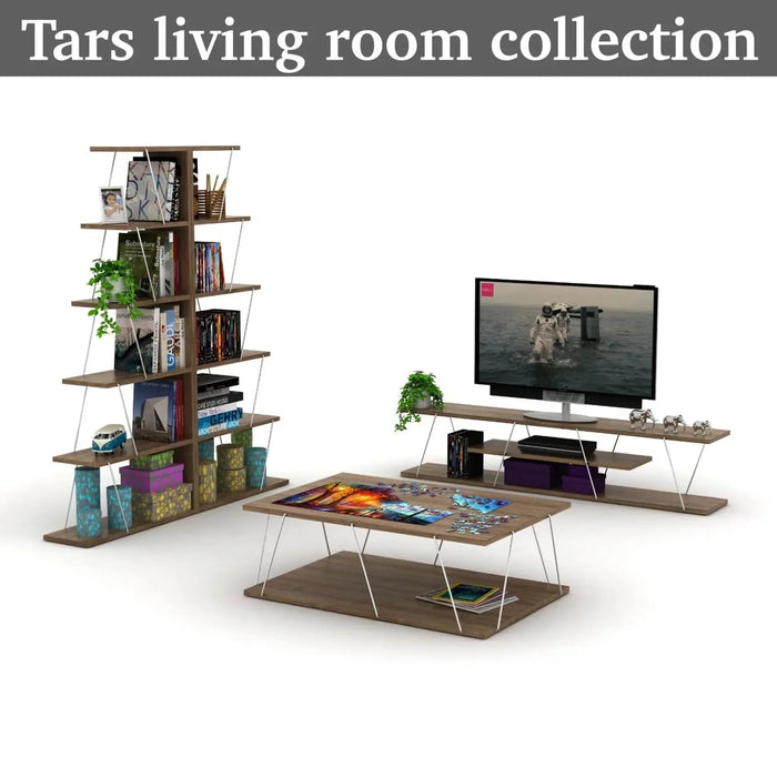 Tar Coffee Table for Living Room | Easy to Assemble Rectangular Tar Coffee Table with Bottom Shelf - Walnut/Chrome