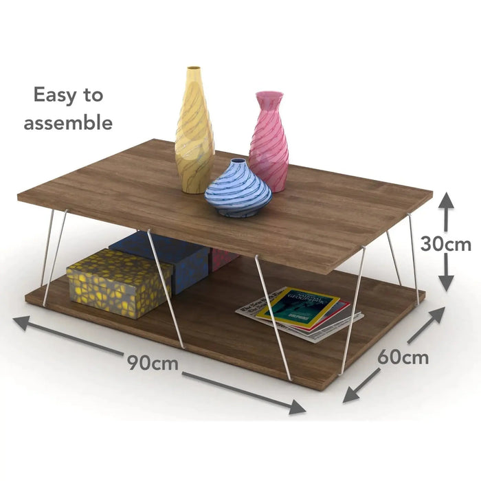 Tar Coffee Table for Living Room | Easy to Assemble Rectangular Tar Coffee Table with Bottom Shelf - Walnut/Chrome