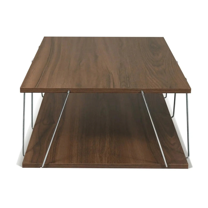 Tar Coffee Table for Living Room | Easy to Assemble Rectangular Tar Coffee Table with Bottom Shelf - Walnut/Chrome