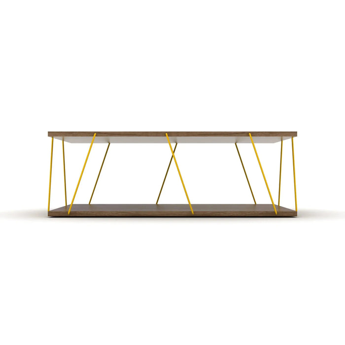Tar Coffee Table for Living Room | Easy to Assemble Rectangular Tar Coffee Table with Bottom Shelf - Walnut/Yellow