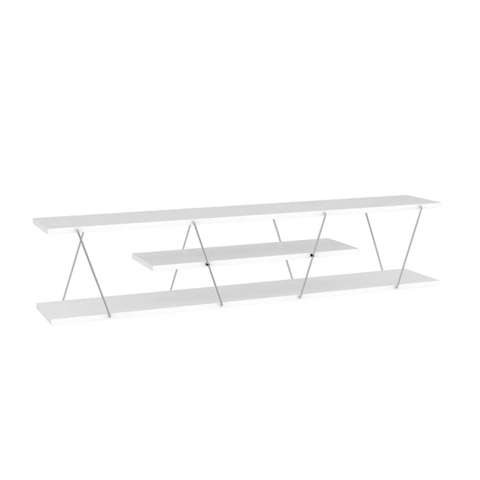 Tars TV Unit for Living Room | Modern Tars TV Stand with Storage Shelves - White/Chrome