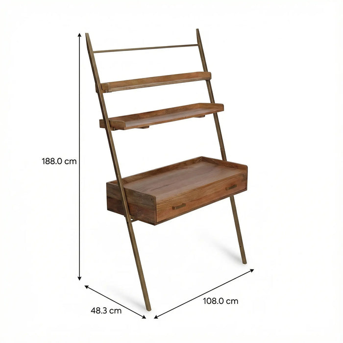 Array Ladder Desk With EPL Finish - Natural & Gold