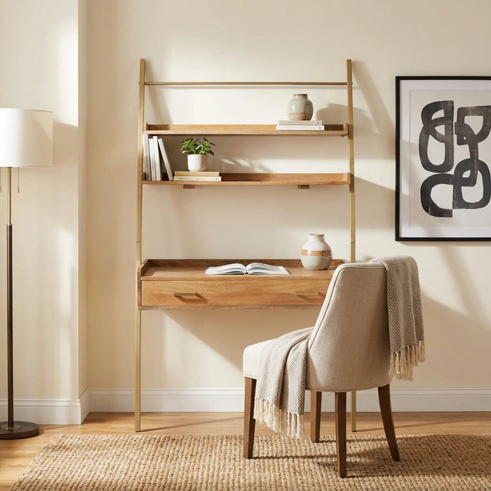 Array Ladder Desk With EPL Finish - Natural & Gold